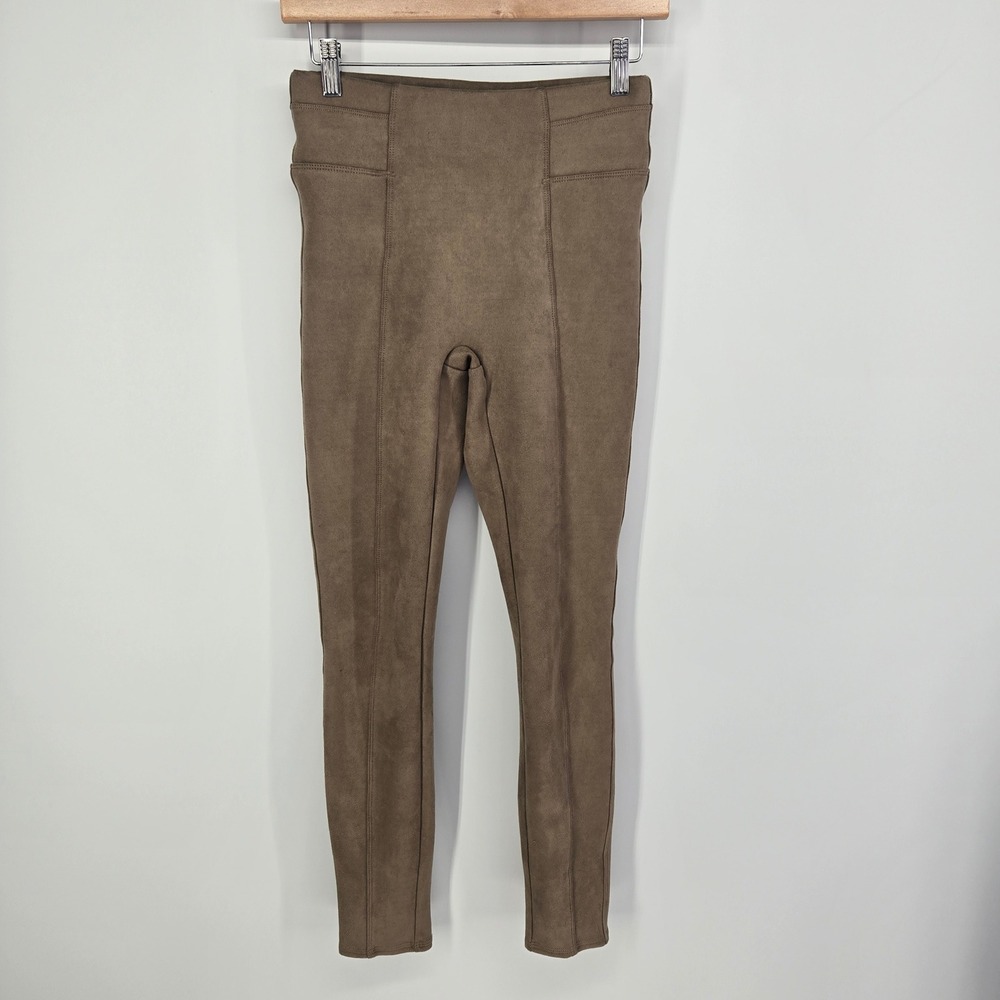 Spanx Faux Suede Leggings Women S Taupe Brown High Rise Shaping Slimming Pants